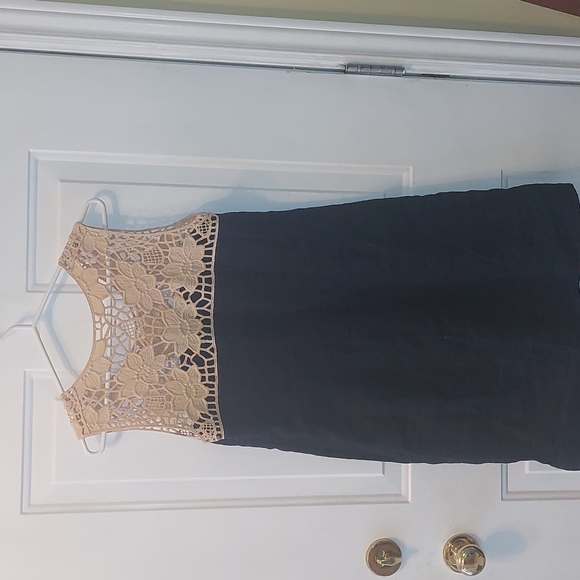 Ann Taylor Loft 100% Black Linen and Lace Sheath Dress. - Picture 2 of 6